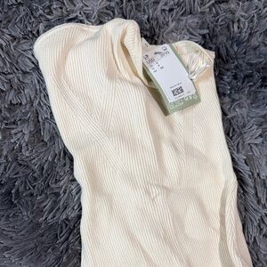 Cream Ribbed Knit mermaid style strapless dress net